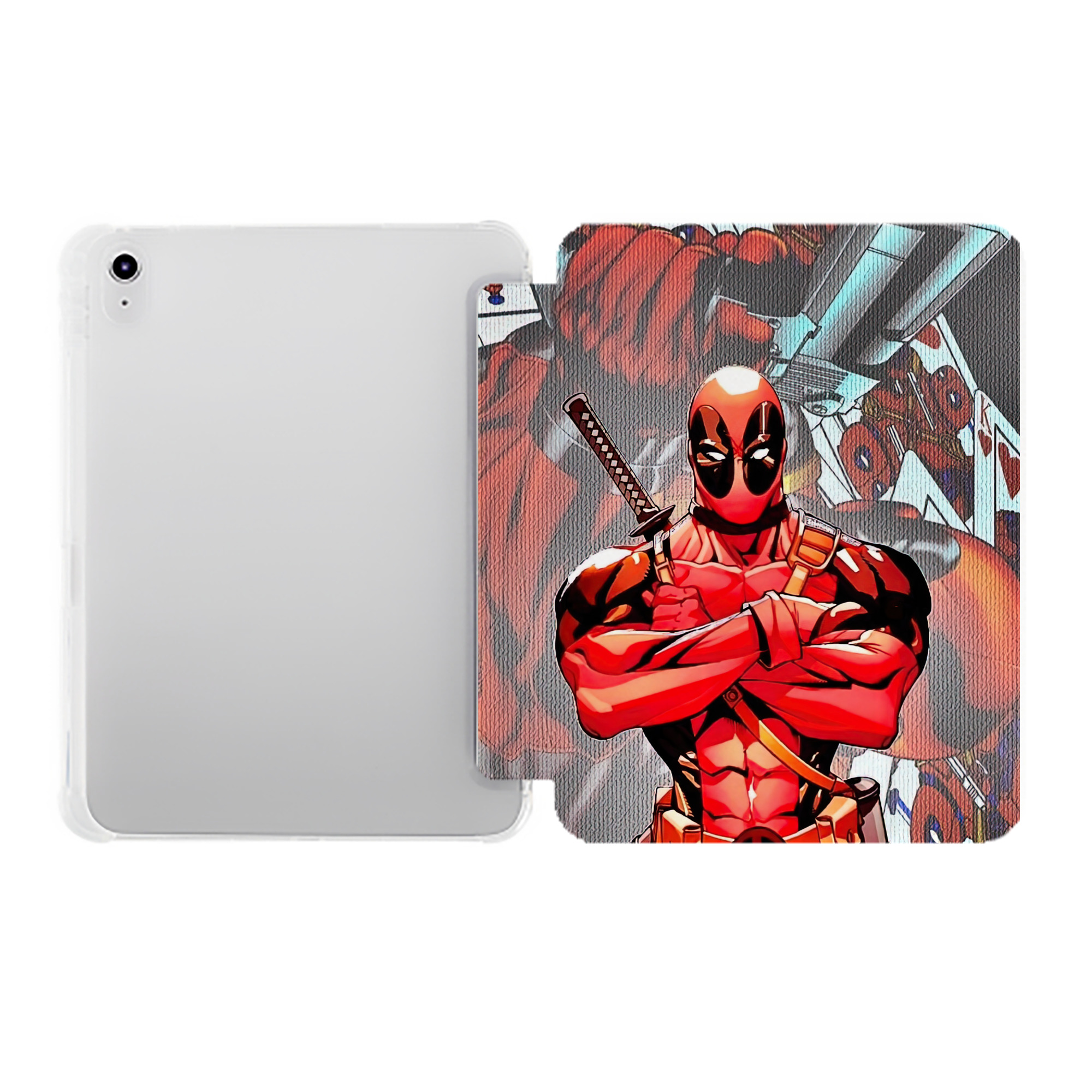 （画像用） Deadpool デッドプール IPad ケース ペン収納付き 三つ折りスタンド PUレザー×シリコン 対応機種9.5/10.5/10.9インチ